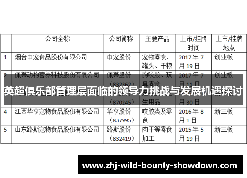 英超俱乐部管理层面临的领导力挑战与发展机遇探讨